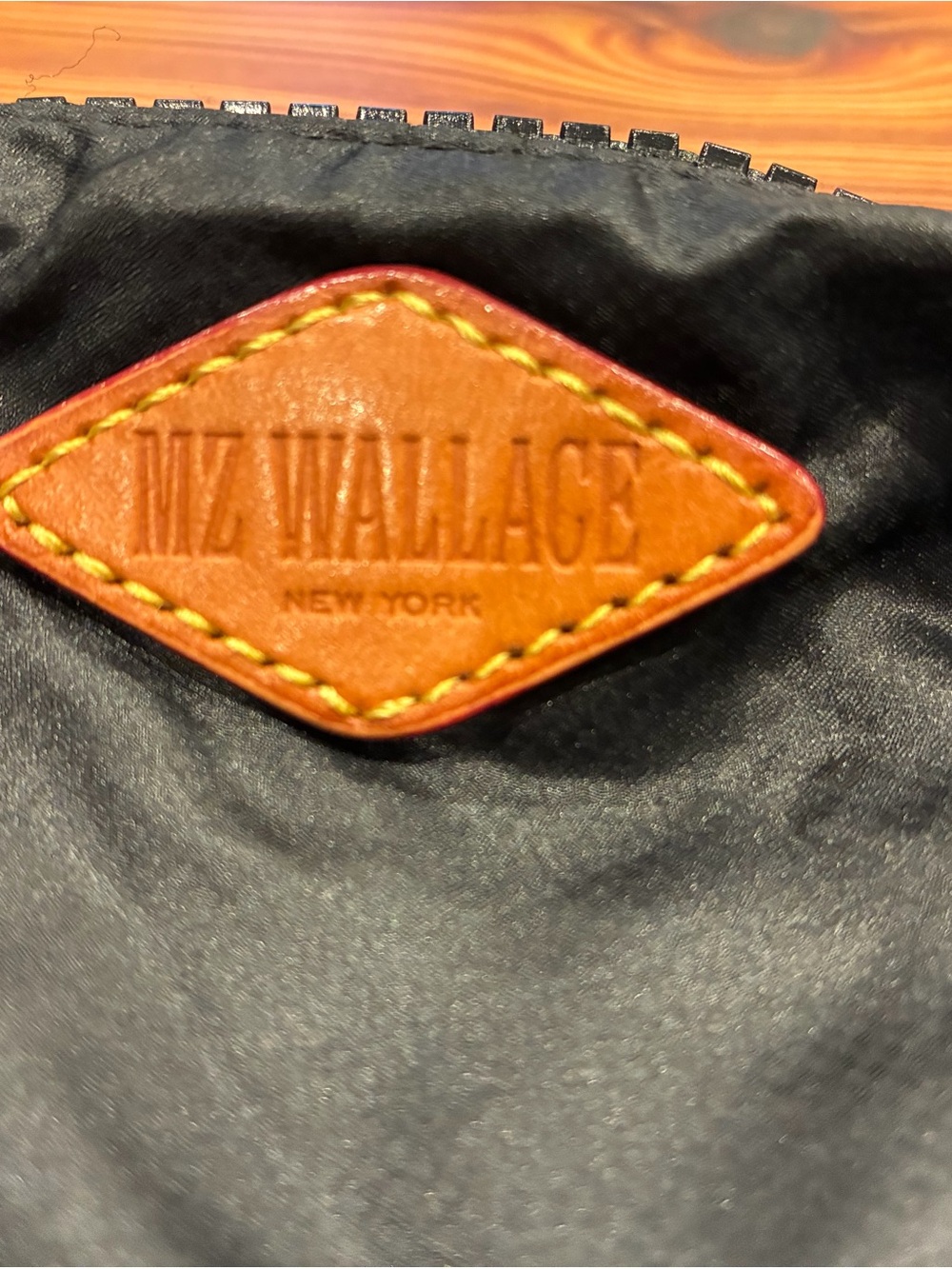 MZ WALLACE Black Nylon Pouch with Brown Leather Logo Patch